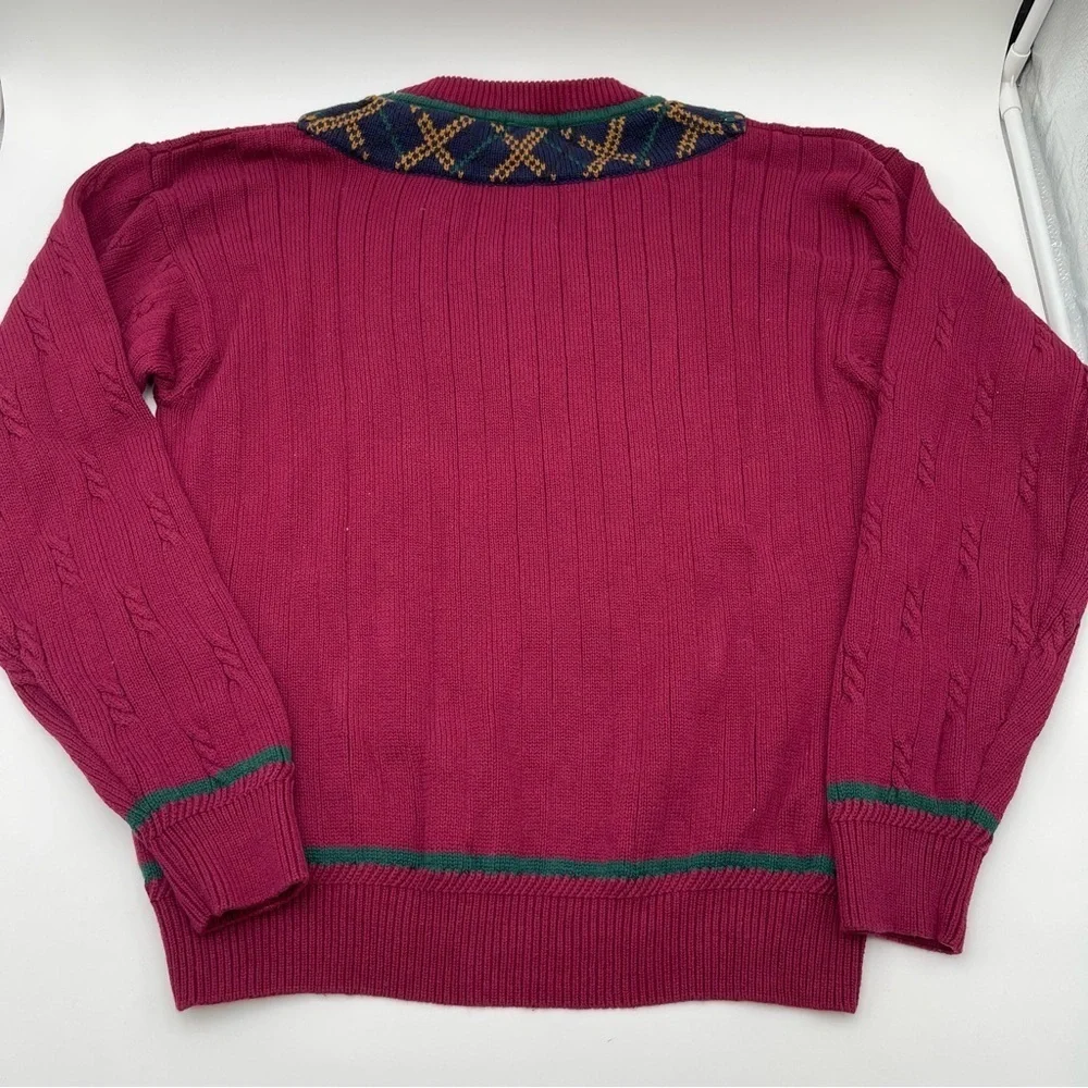 Vintage Gant Hand Framed Maroon Cable Knit V-Neck Sweater Size Medium Adult 90s